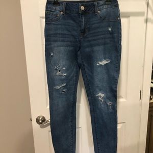 High rise distressed ankle jeans